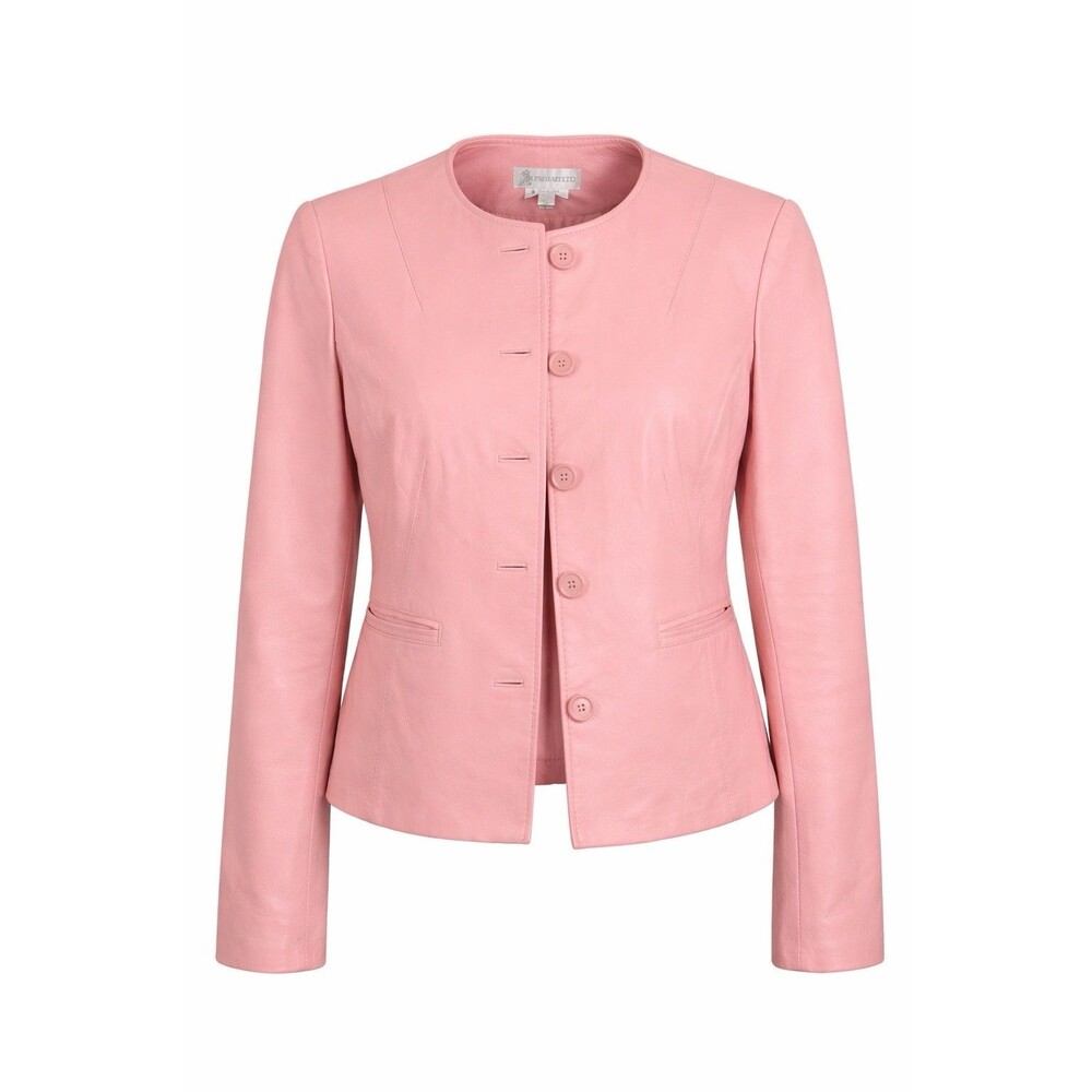 ILYSE HART LTD Women’s Pink Genuine Leather Button Up Sleeve Slits Jacket 10
